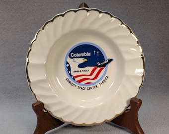 Rare NASA Space Shuttle Ashtray - Columbia STS-2 Mission, Engle-Truly - Kennedy Space Center Souvenir - Porcelain Ashtray, Ruffled Border