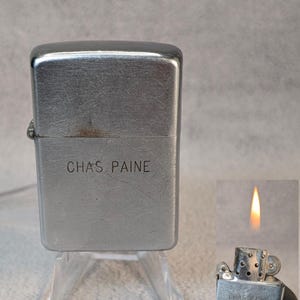 1951 Steel Case Zippo - Block Letter Logo, Brushed Finish - Well Worn Working Vintage Lighter - Flip Top, Windproof - Unique Smokers Gift