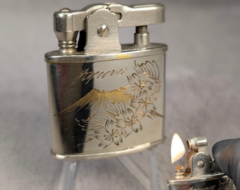 1930s Japanese Souvenir Lighter - Engraved Mt Fuji, Cherry Blossoms - Art Deco Ronson Standard - Smoking Accessories