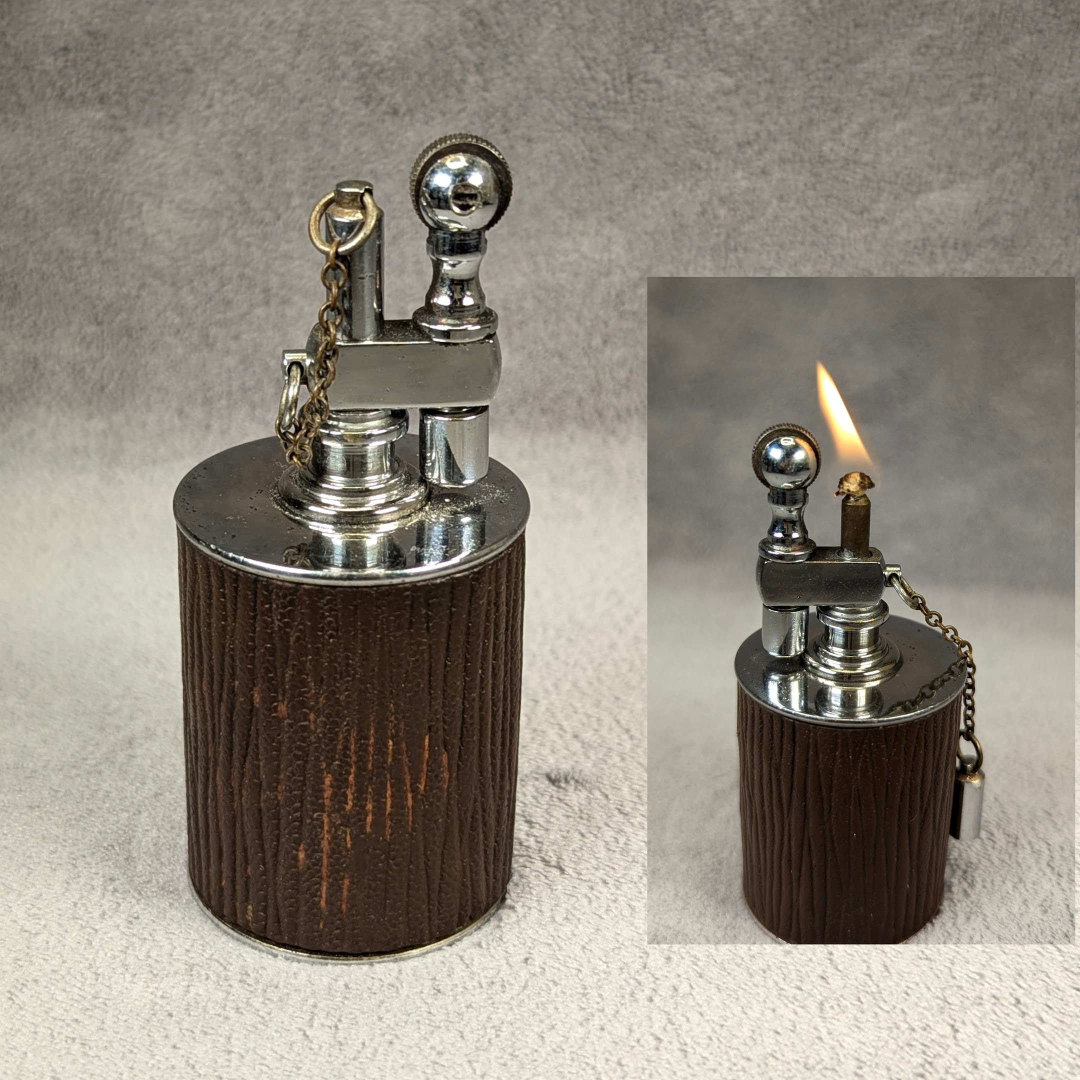 table cigarette lighters Art Deco Daltis Executive Table Lighter - Faux Leather Wrap, Chrome Finish  - Fully Serviced - Working Vintage Lighter - Gifts for Him, Her