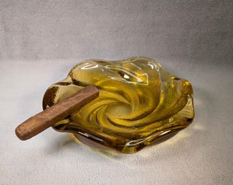 MCM Fenton Swirl Ashtray, Candy Dish - Amber Brown Glass - Fenton Freeform - Midcentury Modern Decor, Smoking Accessories
