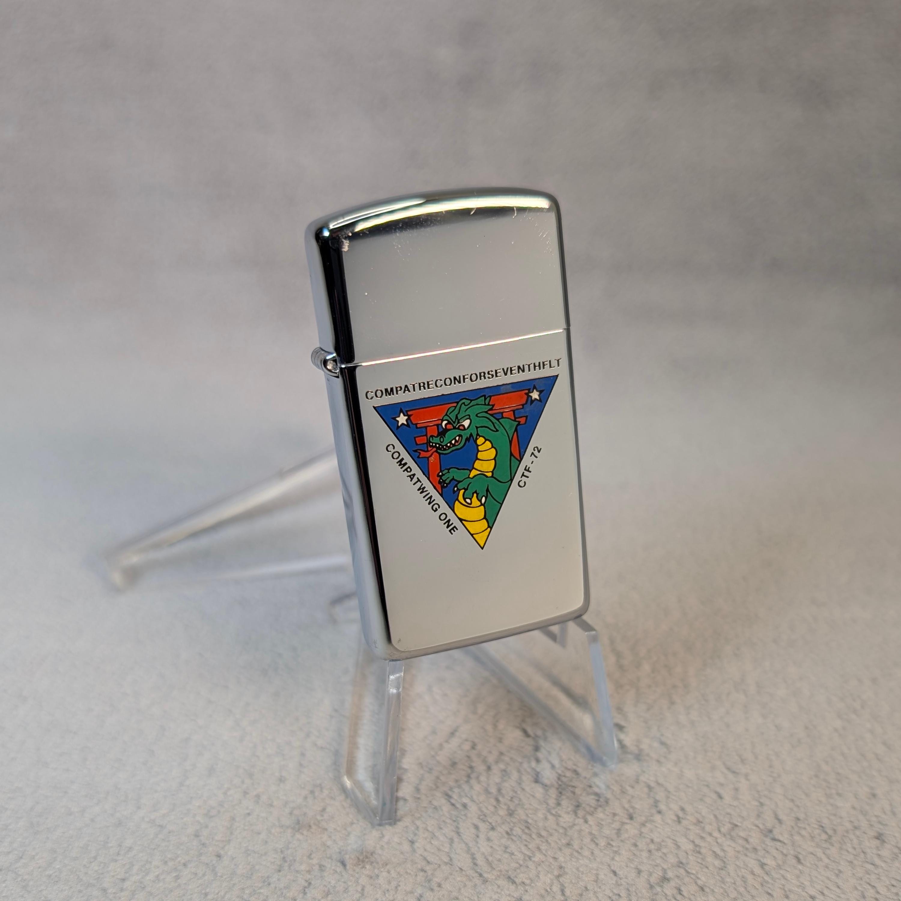 1992 Compat Wing One Zippo Slim - Nowy stary zapas, nieużywany - Dowódca, Patrol, Rozpoznanie, Grupa Zadaniowa CTF-72 COMPATRECON - US Navy 7th Fleet