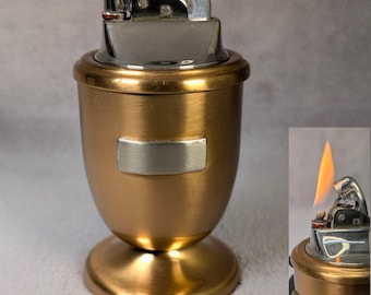 Vintage Midcentury Evans Table Lighter - Golden Brass Base - Gold, Silver Chalice - Elegant Hollywood Regency - Working Table Lighter