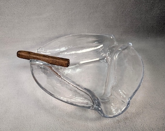 MCM Brutalist Clear Glass Cigar Ashtray - Ice Glass Texture, Scandinavian, Pukeberg Style - Hand Blown Art Glass - Midcentury Modern Decor