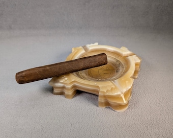 Vintage Mexican Onyx Ashtray - Mesoamerican Aztec Design - Hand Carved Stone Ashtray - Smoking Accessories, Cigar Cigarette, Trinket Dish
