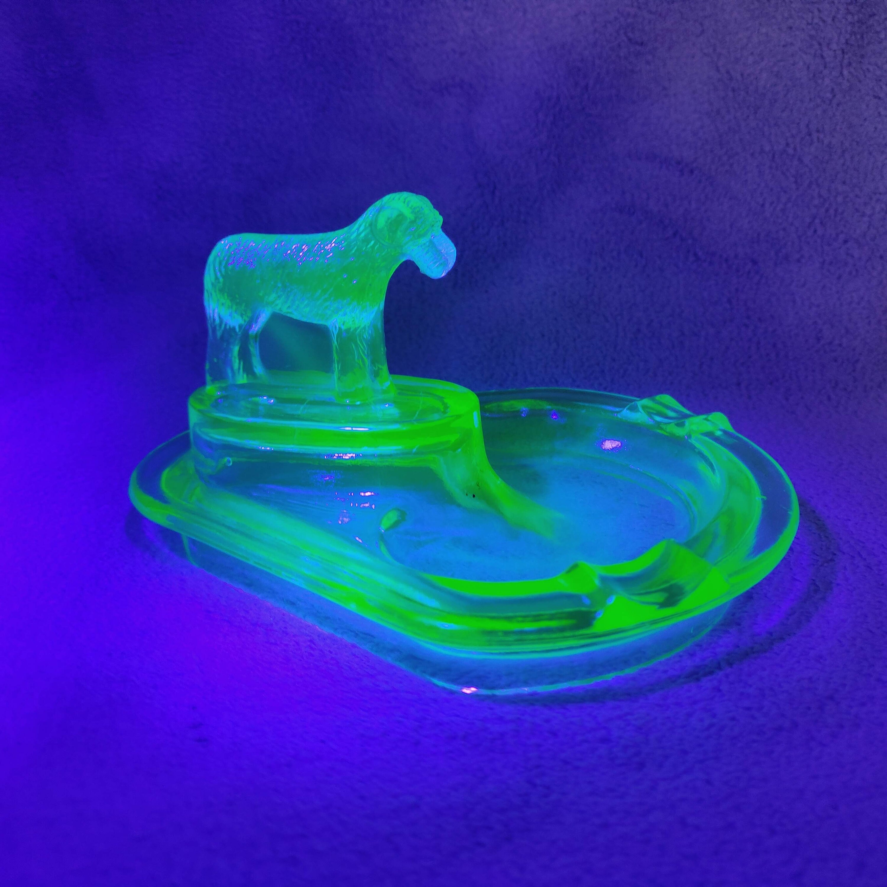 Uranium Glass Cigar Ashtray Airedale Dog Statue Etsy
