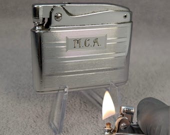 MCM Ronson Adonis - Chrome with Pinstripes - Working Lighter - 1940s - Classic Elegance - Restored, Refurbished - Midcentury Modern Sleek