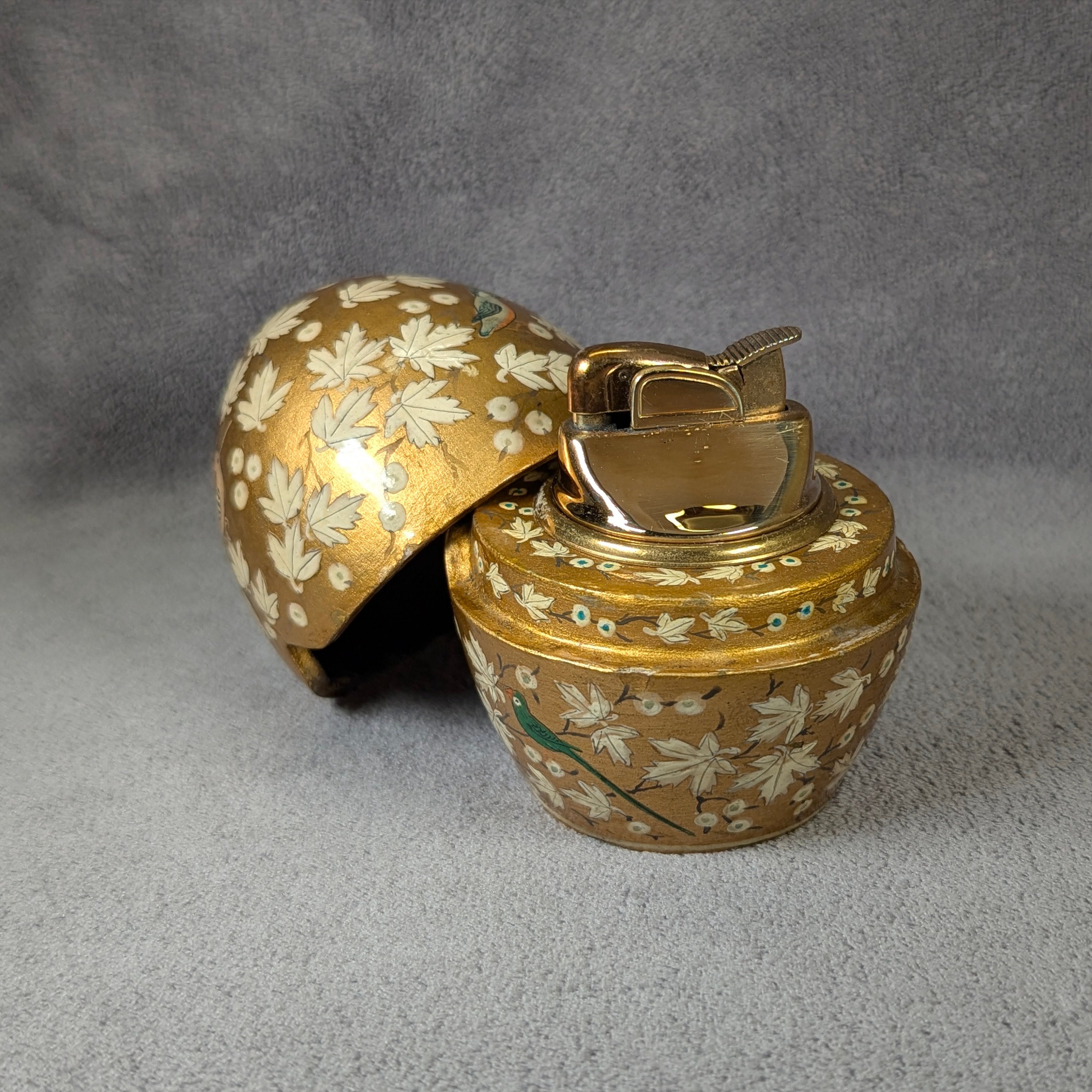 Hand Painted Evans Decorative Egg - Native Birds, Flora and Fauna, Maple Leaves - Excellent Condition - Working Vintage Lighter