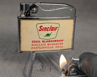 1950s Sinclair Gas Flat Advertising Lighter - Bartlesville, Oklahoma - Oil and Gas Memorabilia -  Working Vintage Lighter - Unique Gifts