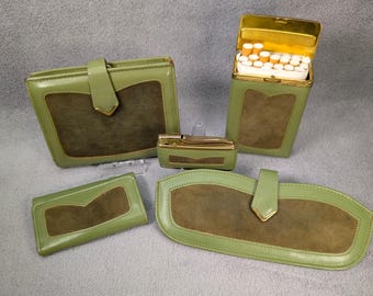 Rare Rolfs MCM Smoking Set - Vintage Lighter, Cigarette Case, Wallet, Key Holder, Glasses Protector - Avocado Green Midcentury Modern Retro
