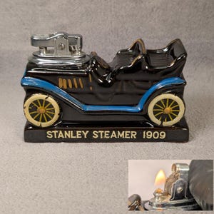 Vintage 1909 Stanley Steamer Ceramic Table Lighter - Working Lighter, Classic Car - Historic Cars - Gifts for Him - Car Collectible