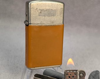 Vintage Champ Trimlite Lighter - Flip Top Lighter - Faux Leather Wrap - Made in Austria - Working Lighter Restored Lighter Repairs