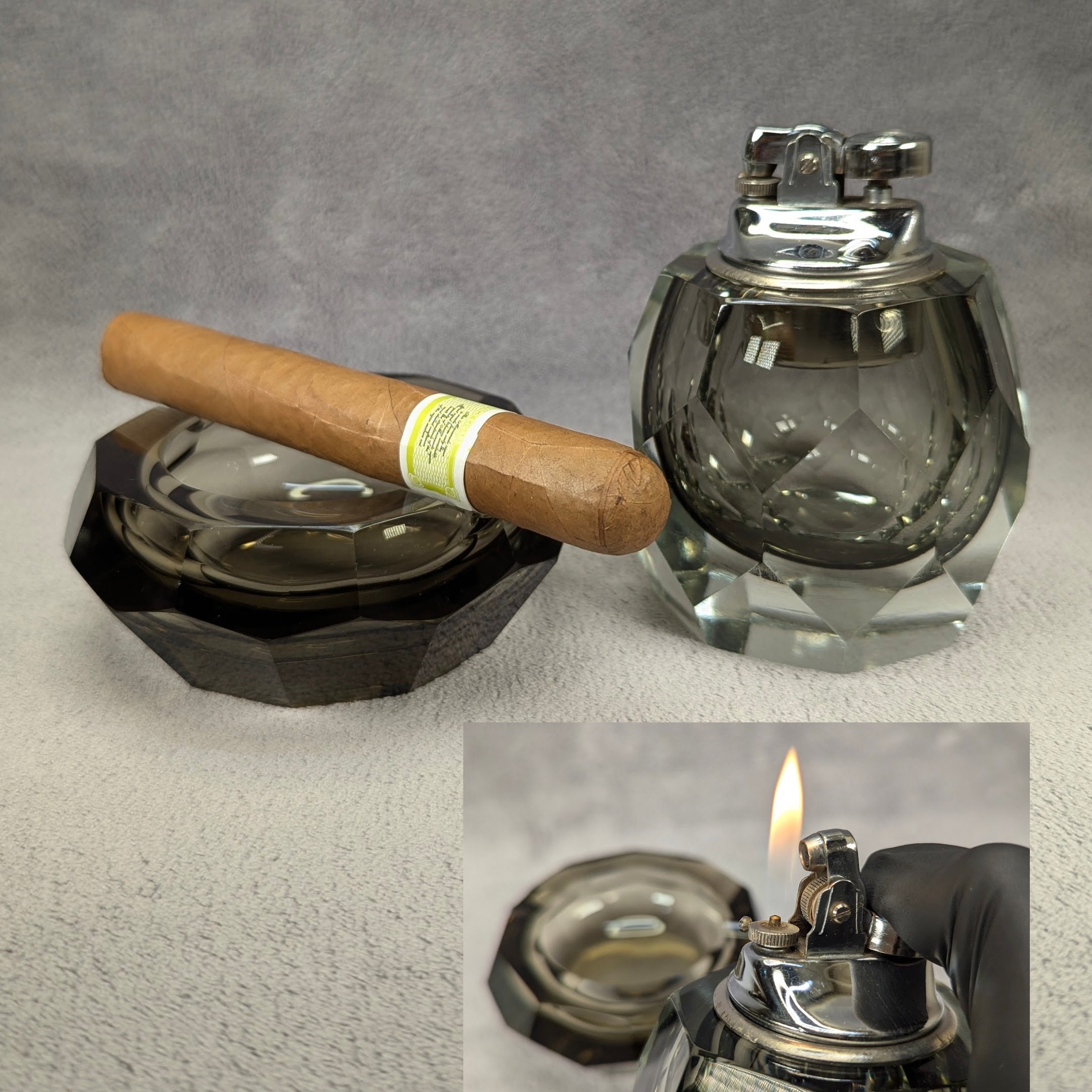 Murano Art Glass Smoking Set - Faceted Sommerso - Made in