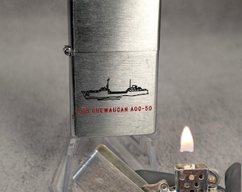 Vintage USS Chewauca AOG-50 US Navy Lighter - Windproof Flip Top Lighter, 1960s - Patapsco-Class Tanker - Working Vintage Lighter