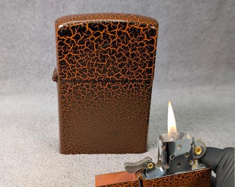 Vintage Jumbo Flip Top Lighter - Orange, Black Crackle Finish - Durolite  - Working Lighter Restored Lighter Repairs