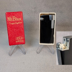 Rare NOS Mt Blanc Super Lighter - Unfired Aluminum Block Style Lift Arm Lighter - Kaikosha Japan - New Old Stock Working Restored - Mint Box