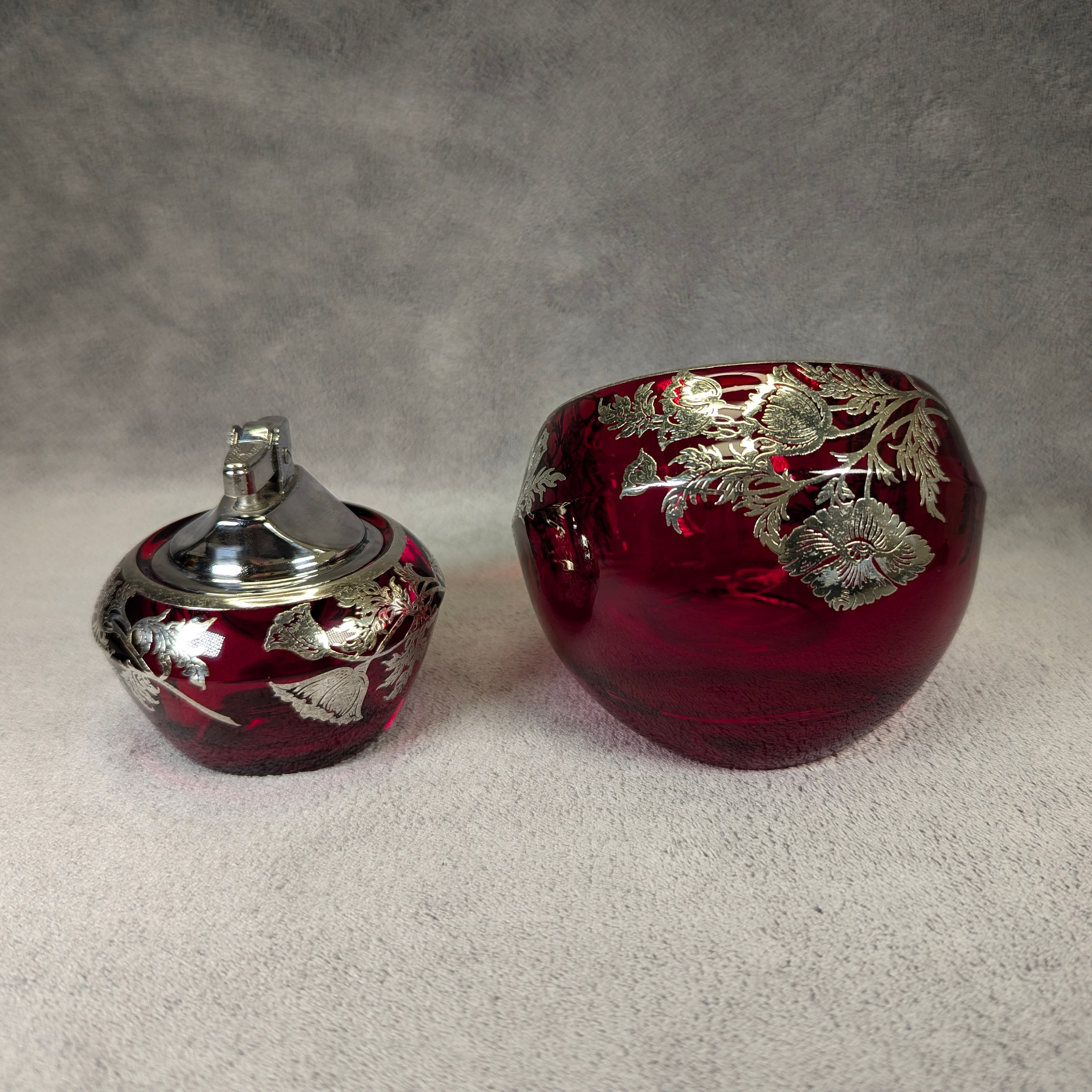 RARE Viking Glass Orb Lighter and Ashtray - Sterling Silver RARE Viking Glass Orb Lighter and Ashtray - Sterling Silver