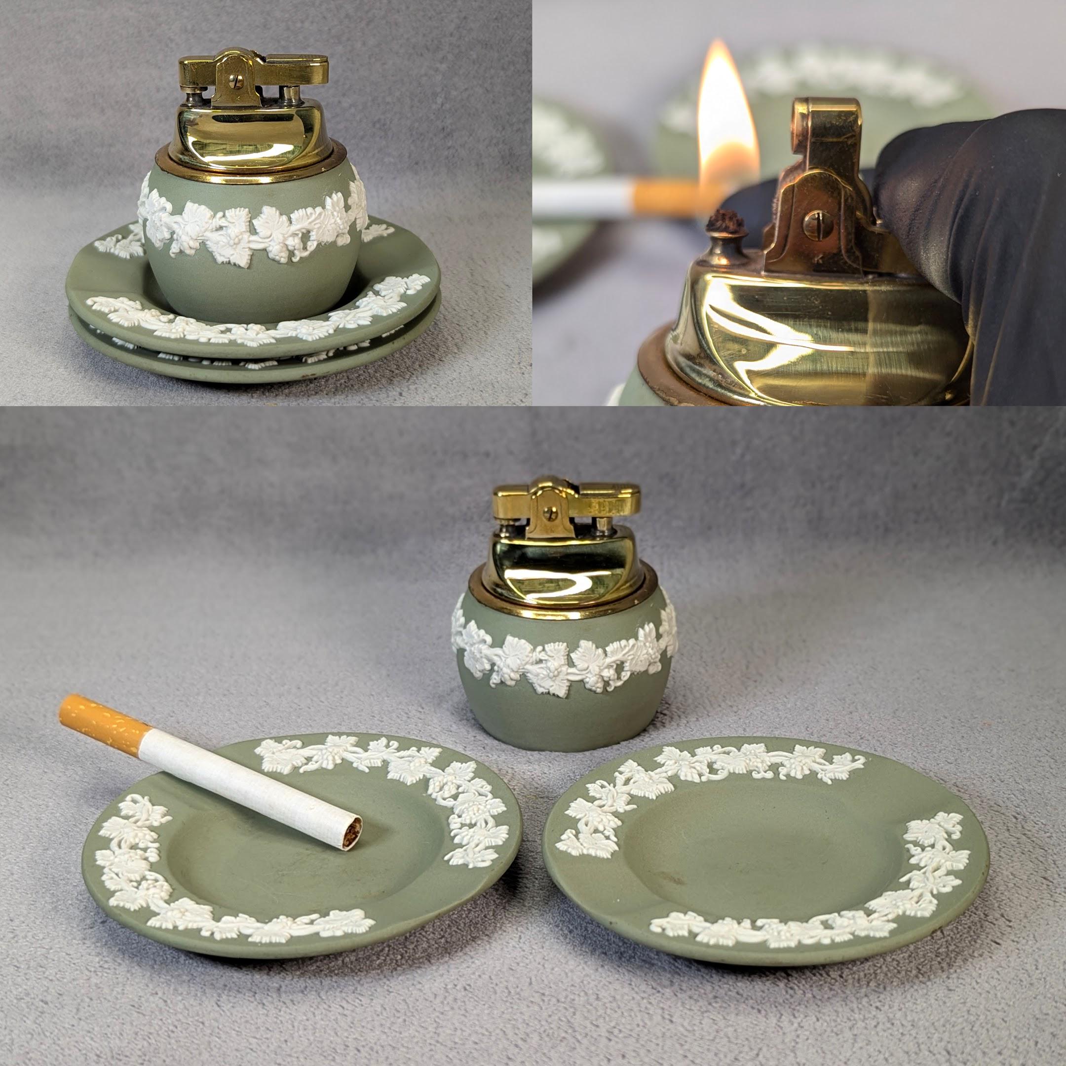 Vintage Wedgwood Smoking Set - Table Lighter, Two Ashtray - Green and White  Jasperware - Working Vintage Lighter - Restored, Refurbished