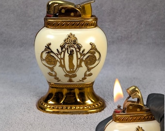 Midcentury Evans Table Lighter - Art Nouveau Grecian Relief - Hollywood Regency - Ornate Luxury Lighter - Working Vintage Lighter - Restored