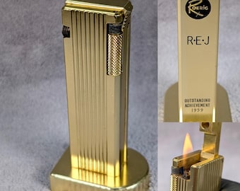 MCM Roerig Pharma Promotional Lighter - Gold Finish, MCM Decor - Penguin Cygnus Table Lighter - Working