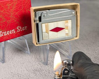 Vintage Queen Star Mother of Pearl Lighter - MIOJ, Made in Occupied Japan - Midcentury Modern MCM - Working Vintage Lighter Restored