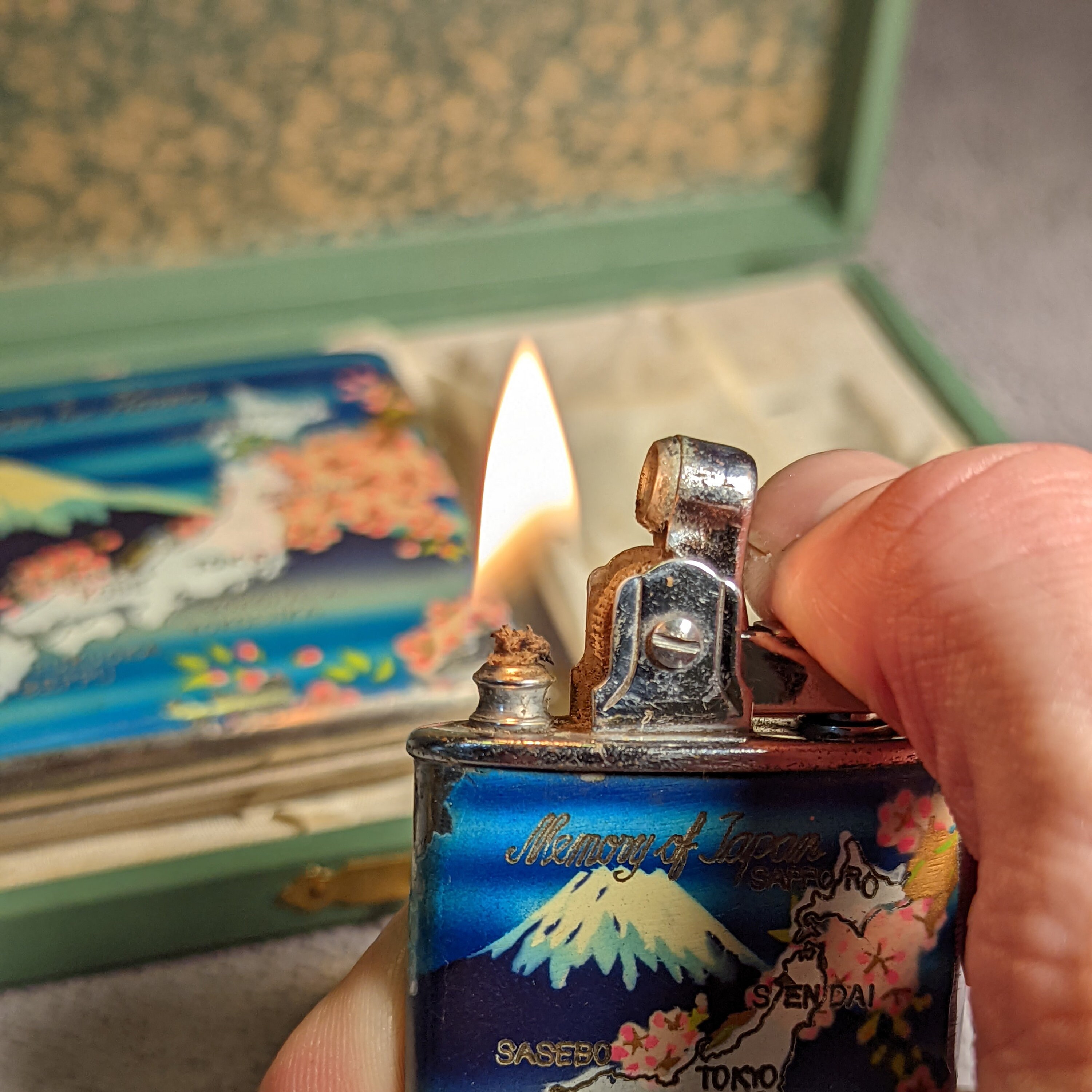 Rare Memory of Japan Lighter and Cigarette Case Blue Enamel Etsy