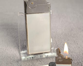 Vintage ASR Ascot Semi-Automatic Lighter - Polished Mother of Pearl, Rhodium Plated - Working, Restored Lighter - 1950s Midcentury Modern