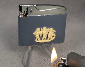 MCM Ronson Adonis - Wedgwood Jasperware - Working Lighter - 1940s - Classic Elegance - Restored, Refurbished - Midcentury Modern Sleek