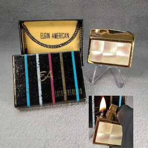 New Old Stock Elgin American 400 Lighter - Mother of Pearl, Gold - Original Box, Papers - Working Vintage Lighter - Unique Gifts for Her