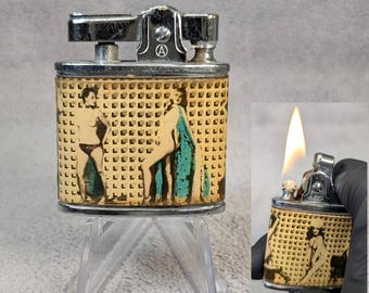 Rare Leica Pin Up Girl Lighter - 1950s Pin Up Art  - Golden Age - Working Vintage Lighter - Restored, Repaired - Unique Gift for Him Her