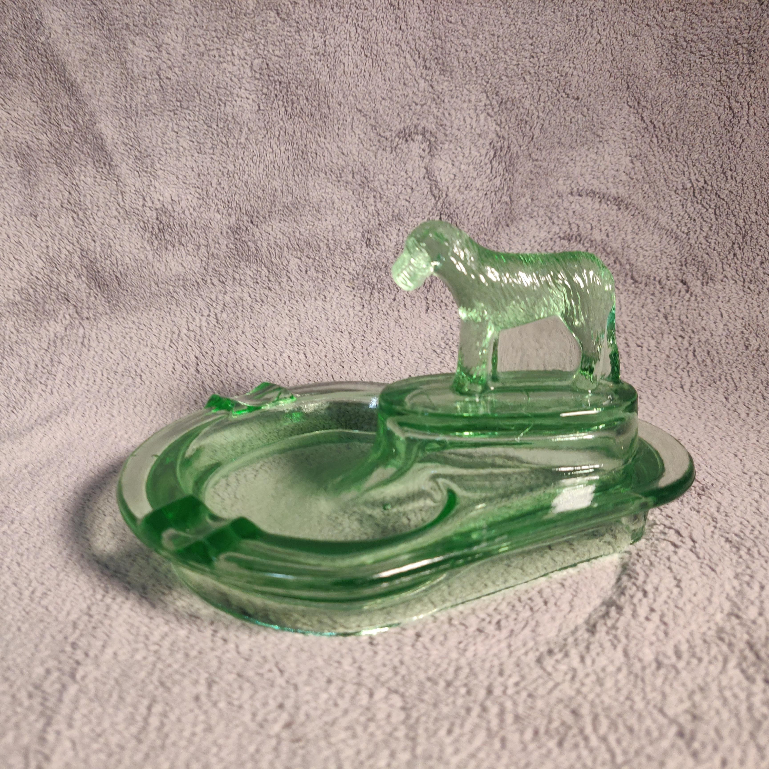 Uranium Glass Cigar Ashtray Airedale Dog Statue Etsy