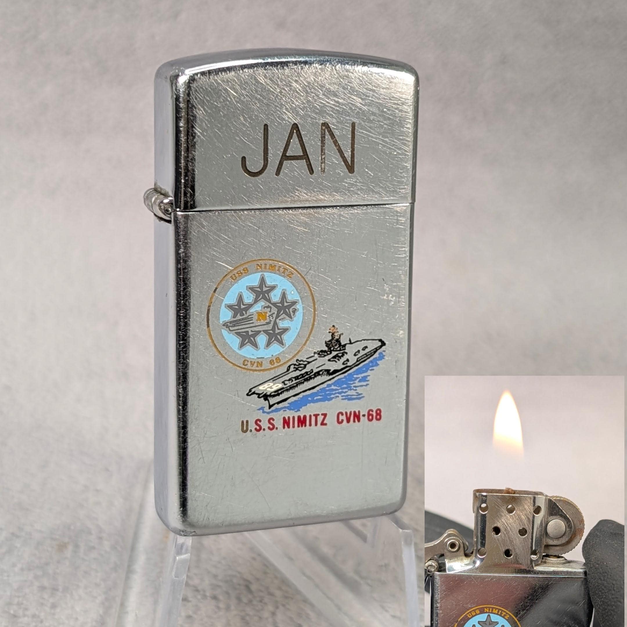 1991 USS Nimitz Zippo Slim - Reverse Logo - CVN-68 Nuclear