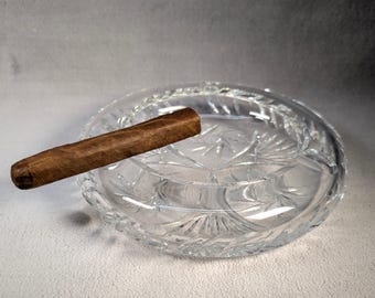 Elegant Cut Crystal Ashtray - Midcentury Modern Ornate Fancy - Victorian Revival - Art Deco Nouveau - Spiral Pattern - Smoking Accessories