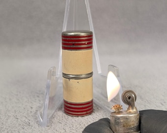 Art Deco StrikALite Tube Lighter - Early Sleeve Lighter - Red, White Enamel - Lipstick, Capsule, Peanut Style - Working Vintage Lighter