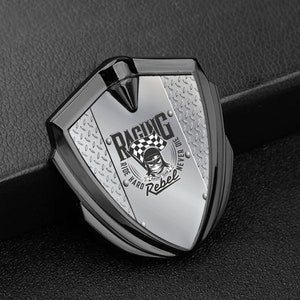 Metal Shield Emblem with Epoxy Resin Logo Racing, Perfect Auto Tuning Badge, Self Adhesive Unique Gift
