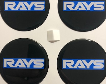 4個の高品質エポキシ樹脂全サイズRaysロゴステッカー、シリコンエンブレムホイールセンターハブキャップ、電話、ノートパソコン、車のチューニング、ギフト