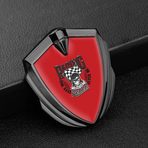 Metal Shield Emblem with Epoxy Resin Logo Racing, Perfect Auto Tuning Badge, Self Adhesive Unique Gift