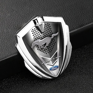 Metal Shield Emblem with Epoxy Resin Logo Mustang, Perfect Auto Tuning Badge, Self Adhesive, Unique Gift