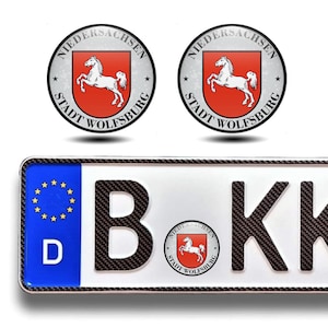 2 x Epoxy Resin Dome Sticker 45mm   Self Adhesive, Car Badge Niedersachsen German Number for Stadt Wolfsburg Plate Plakette Seals