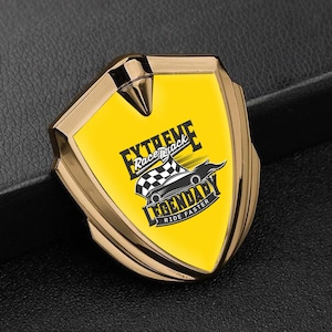 Metal Shield Emblem with Epoxy Resin Logo Extreme Race Legendary, Perfect Auto Tuning Badge, Self Adhesive Unique Gift