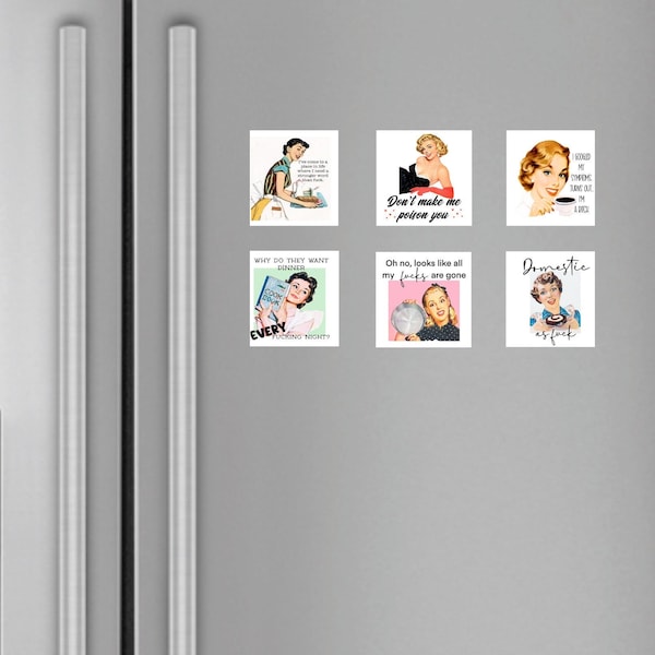 Funny Retro Housewife Magnet Set, Funny Fridge Magnets, Funny Refrigerator Magnets, Funny Kitchen Decor, Retro Housewife, Funny Home Decor