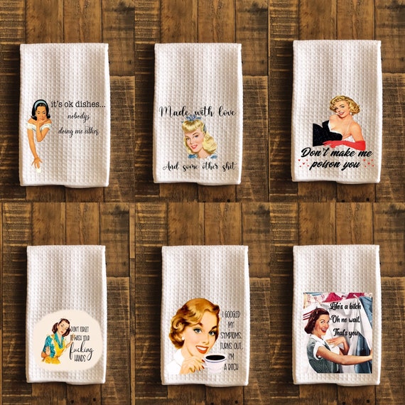 Sarcastic Retro Kitchen Towels, Funny Kitchen Towel Set, Cute Kitchen  Décor, Kitchen Linens