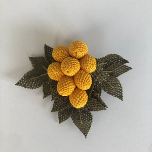 Handmade Needle Lace Brooch: Yellow Silk Flower Pin
