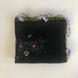 Vintage Needle Lace Cotton Scarf - 1970s Handmade Floral Neck Scarf