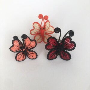 Handmade Needle Lace Butterfly Ring: Crocheted Silk Jewelry