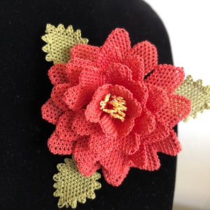 Handmade Silk Flower Brooch: Needle Lace Crochet Brooch