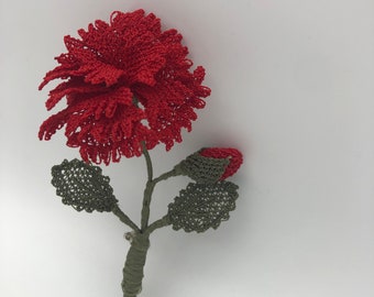 Handmade Silk Needle Lace Carnation Brooch: Elegant Wedding Pin