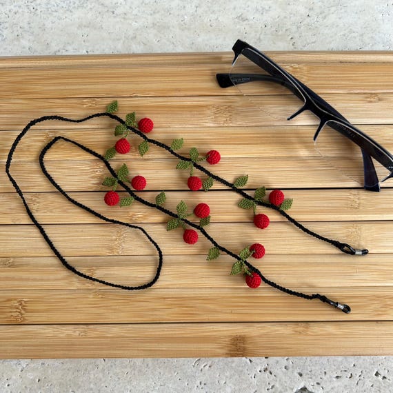 Cherry Glasses Chain: Handmade Needle Lace Eyeglass Cord - Etsy display picture 2