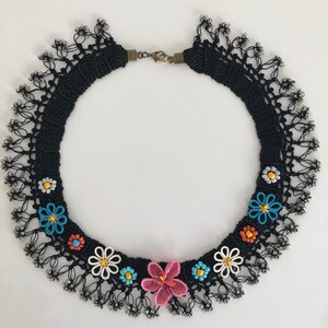 Handmade Floral Boho Necklace: Beaded Needle Lace