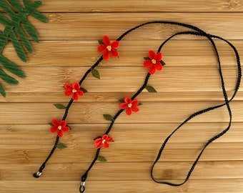 Handmade Orange Flower Glasses Chain: Silk Needle Lace Eyeglass Lanyard